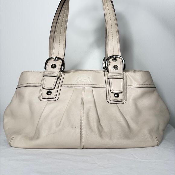 Coach Cream Leather Pleated Tote Bag – Style F13782 - Picture 1 of 6